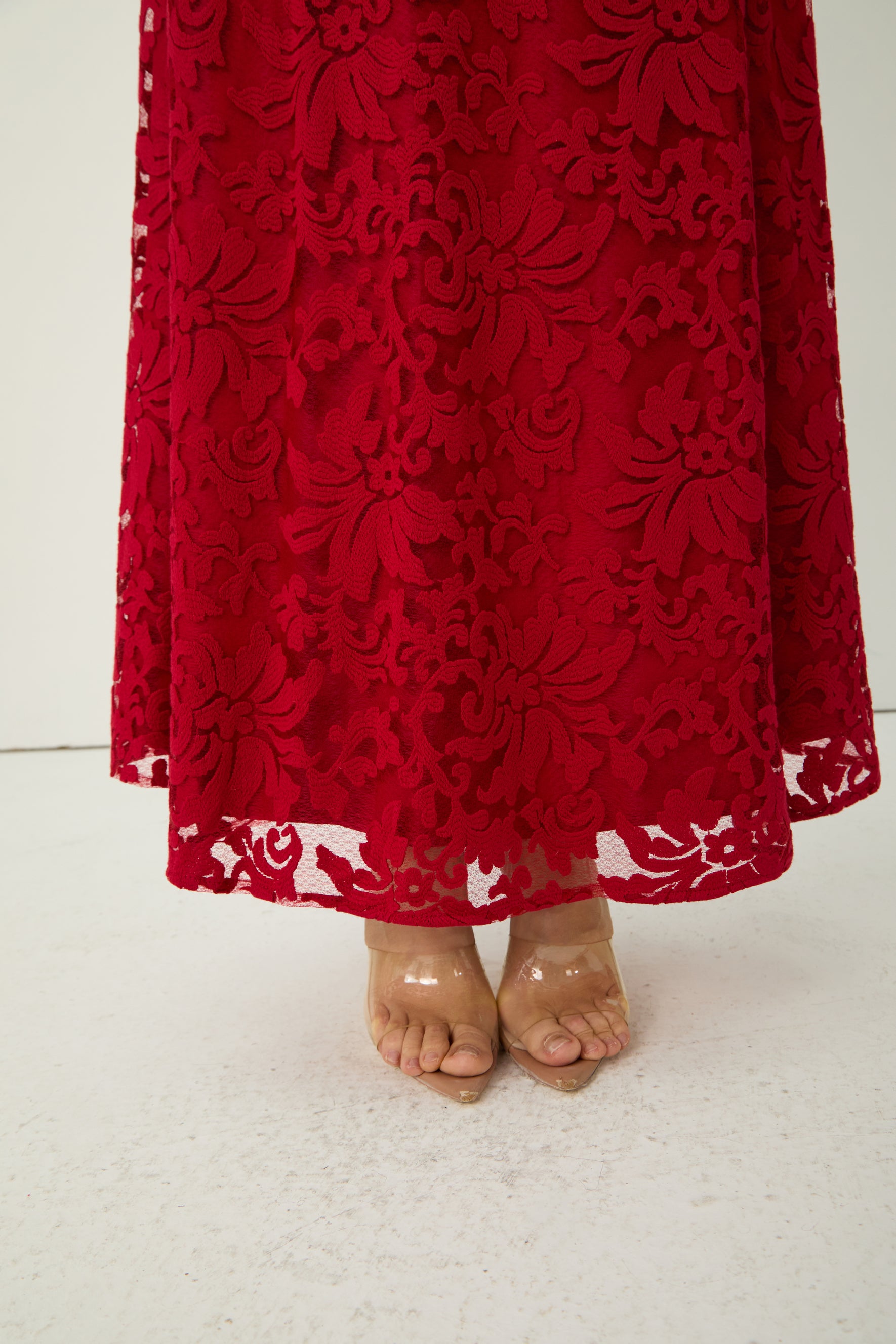All This Allure Red Floral Embroidered Lace Top & Skirt Set