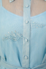 Dreamy Personality Blue Puff Sleeve Embroidered Maxi Dress