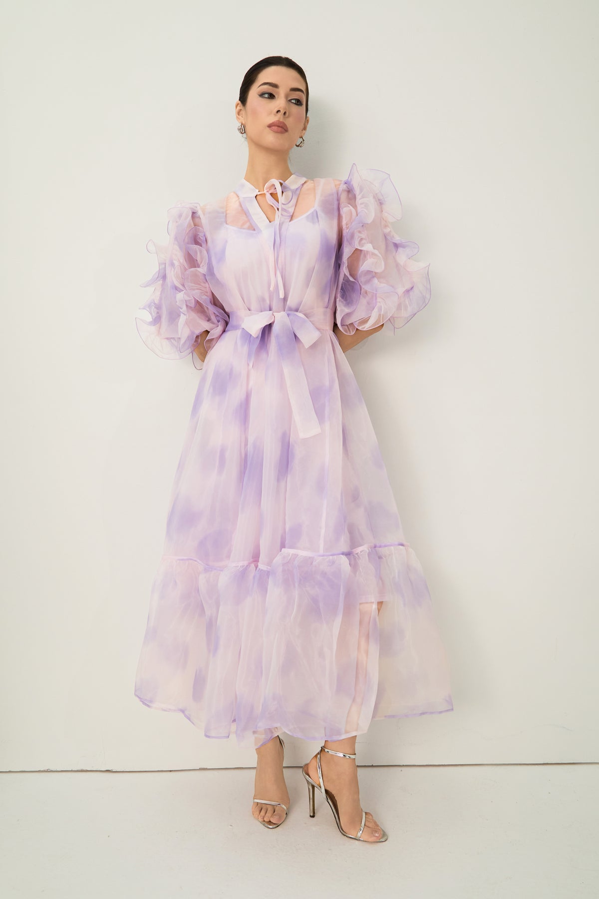 Dream Kiss Purple Puff Sleeve Ruffle Maxi Dress