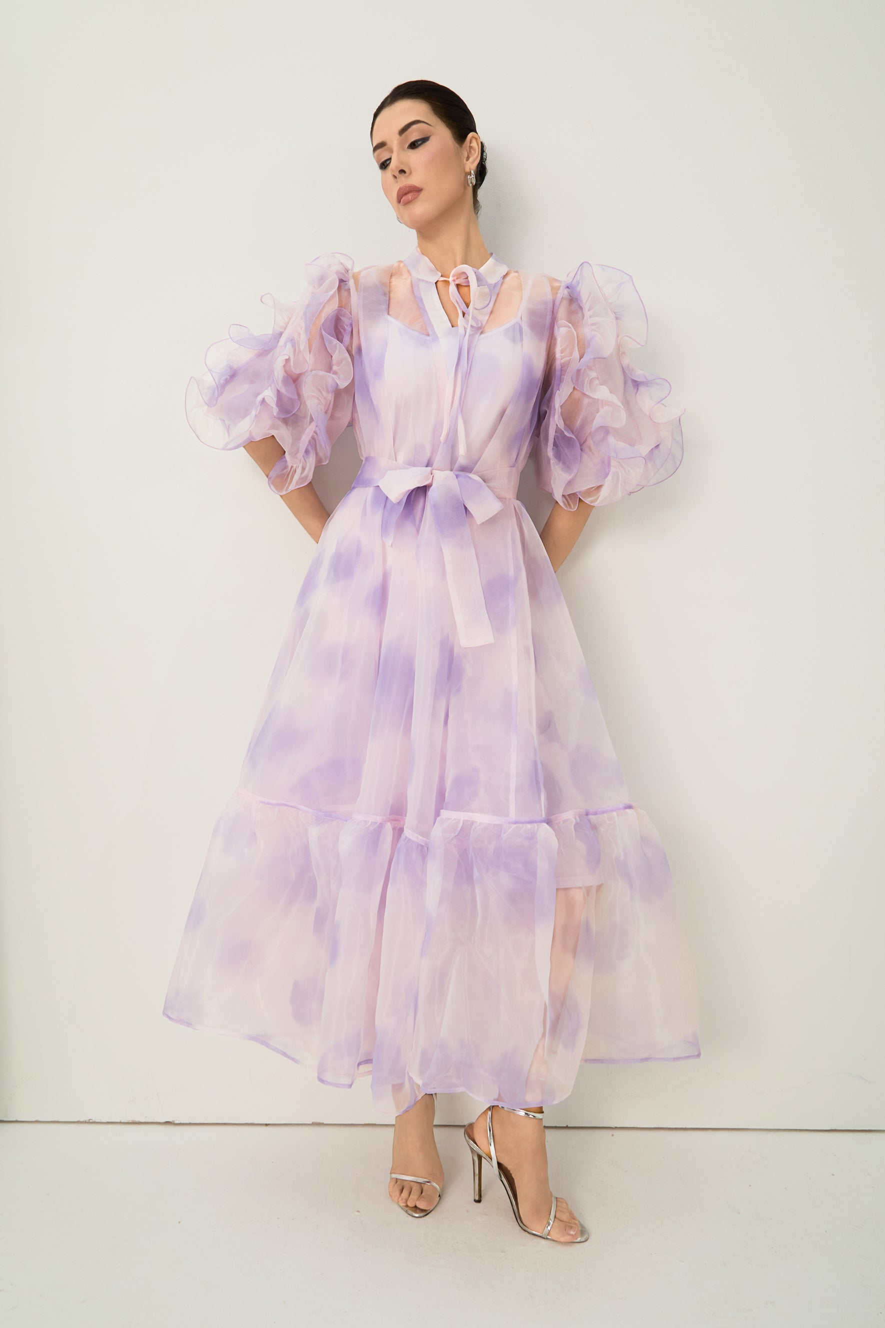 Dream Kiss Purple Puff Sleeve Ruffle Maxi Dress