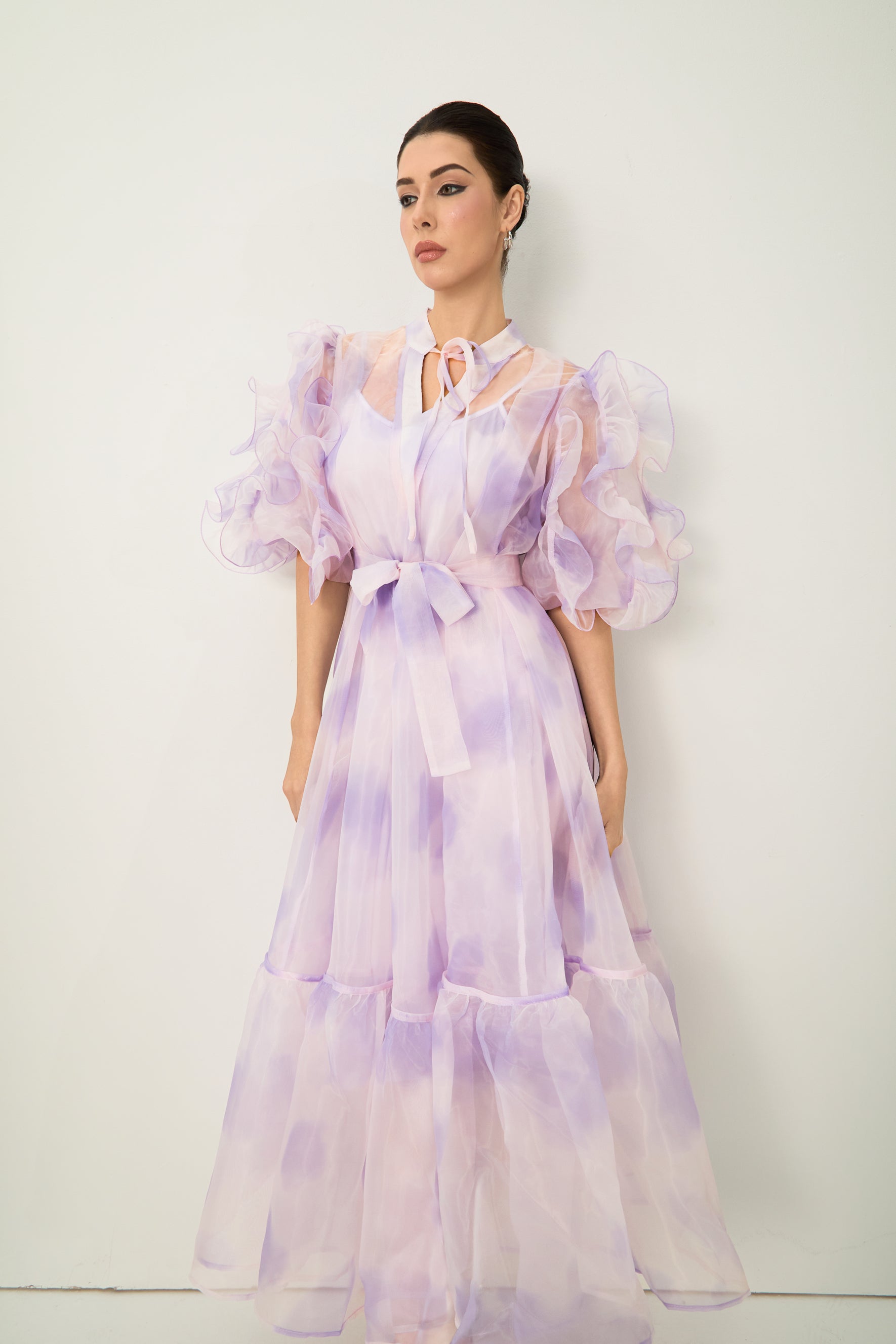 Dream Kiss Purple Puff Sleeve Ruffle Maxi Dress