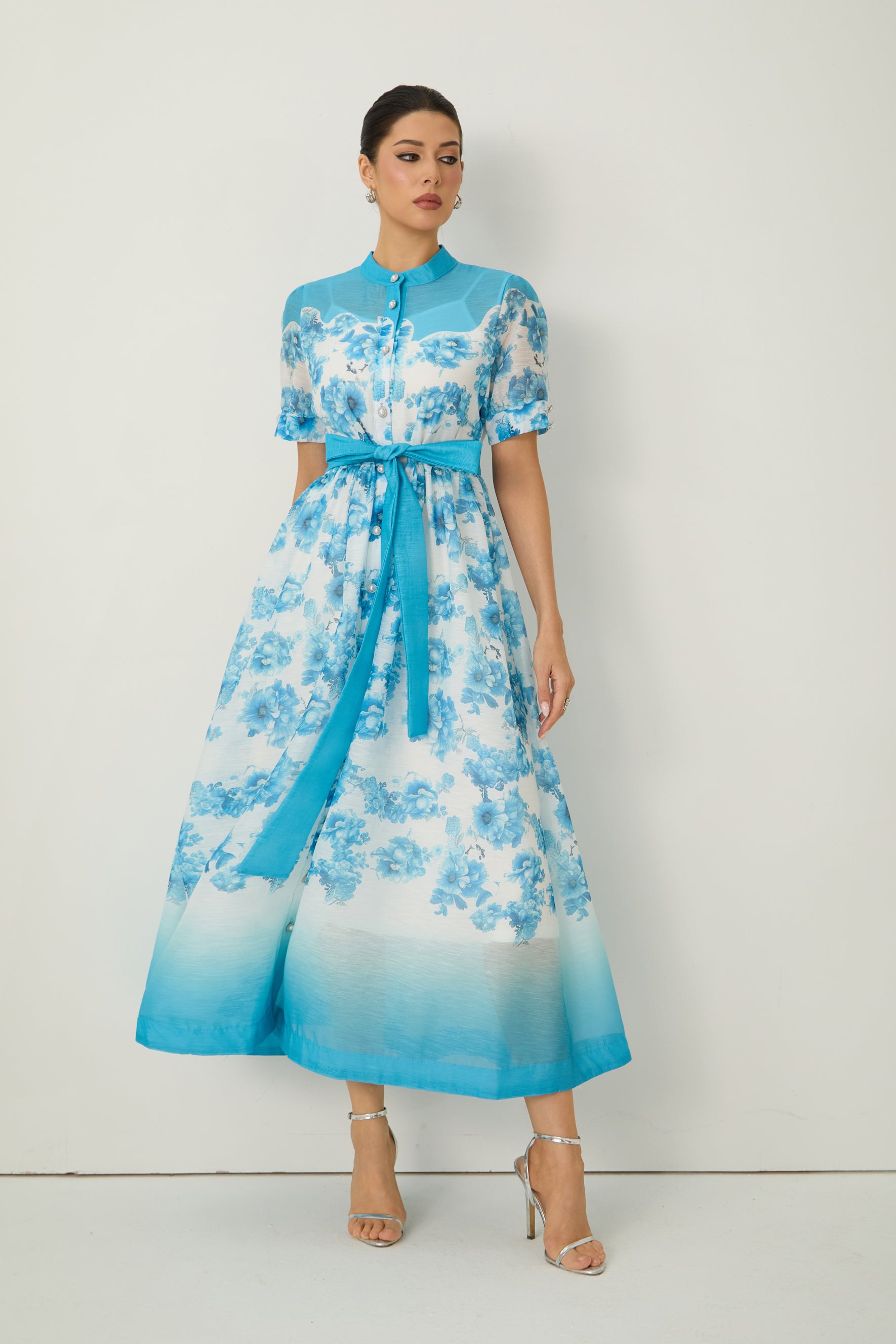 Lost In Your Eyes Blue Short Sleeve Floral Print Maxi Dress