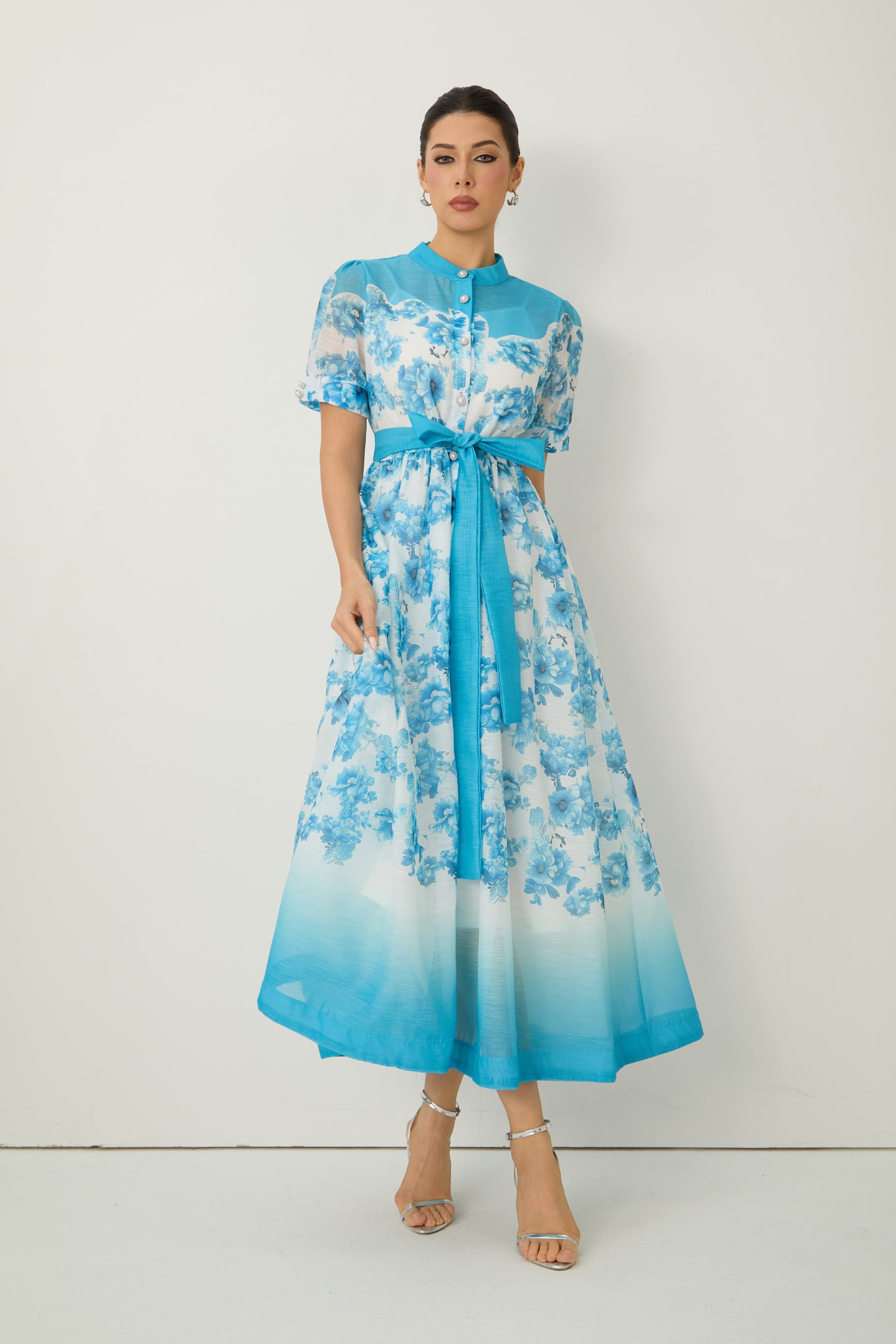 Lost In Your Eyes Blue Short Sleeve Floral Print Maxi Dress