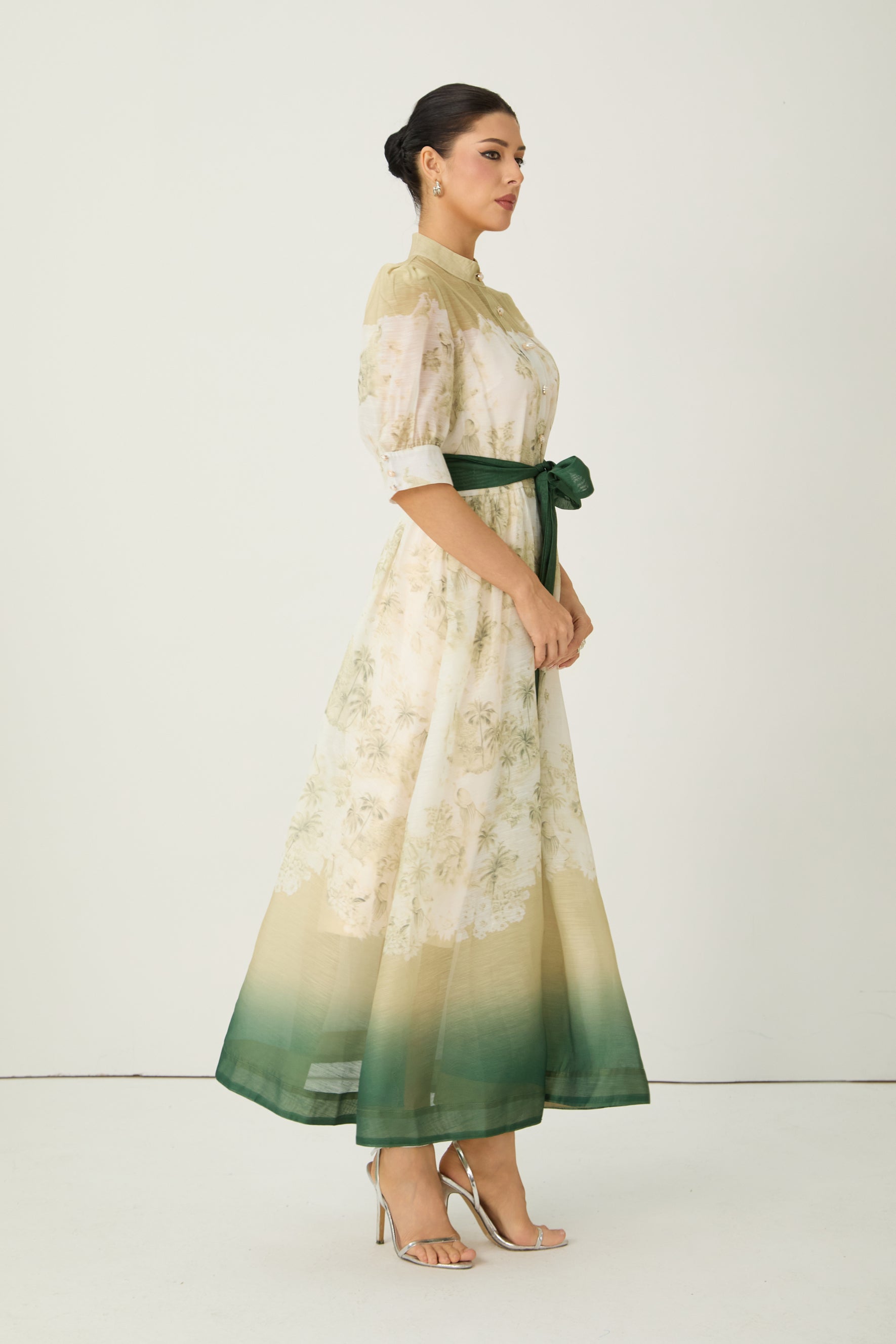 Picturesque Moments Green Floral Print Belted Maxi Dress