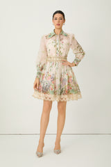 Lovable Spirit Multi Floral Print Shirt & Lace Trim Mini Skirt Set