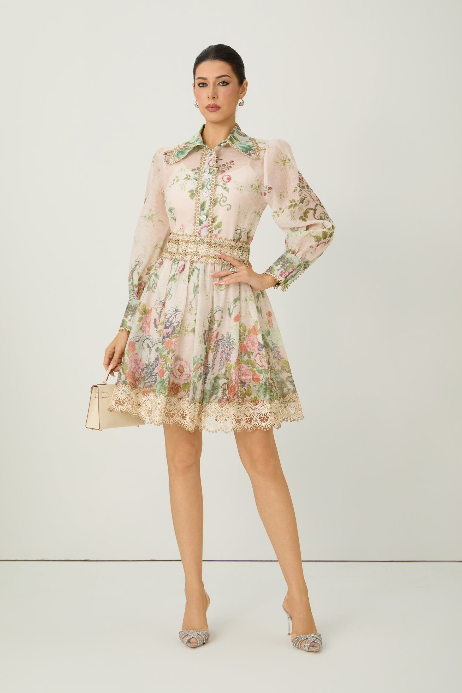 Lovable Spirit Multi Floral Print Shirt & Lace Trim Mini Skirt Set