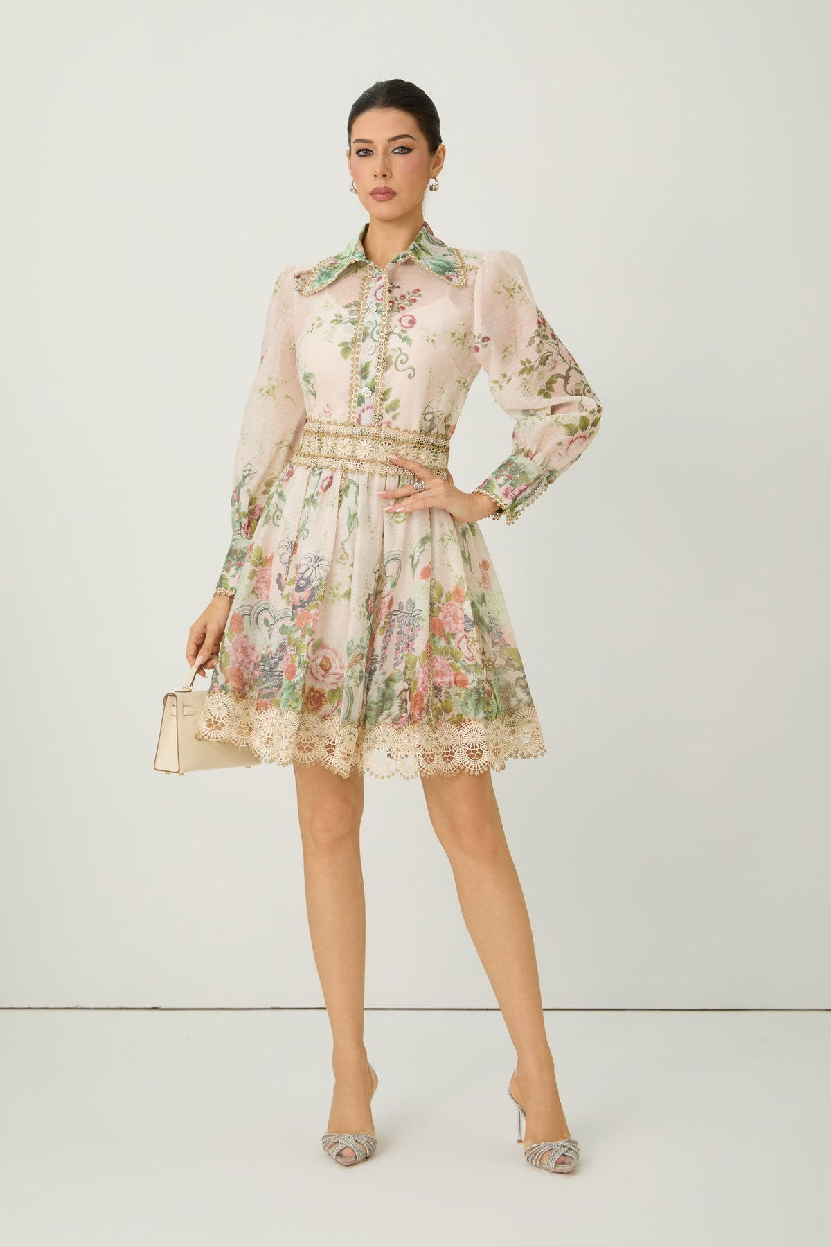 Lovable Spirit Multi Floral Print Shirt & Lace Trim Mini Skirt Set