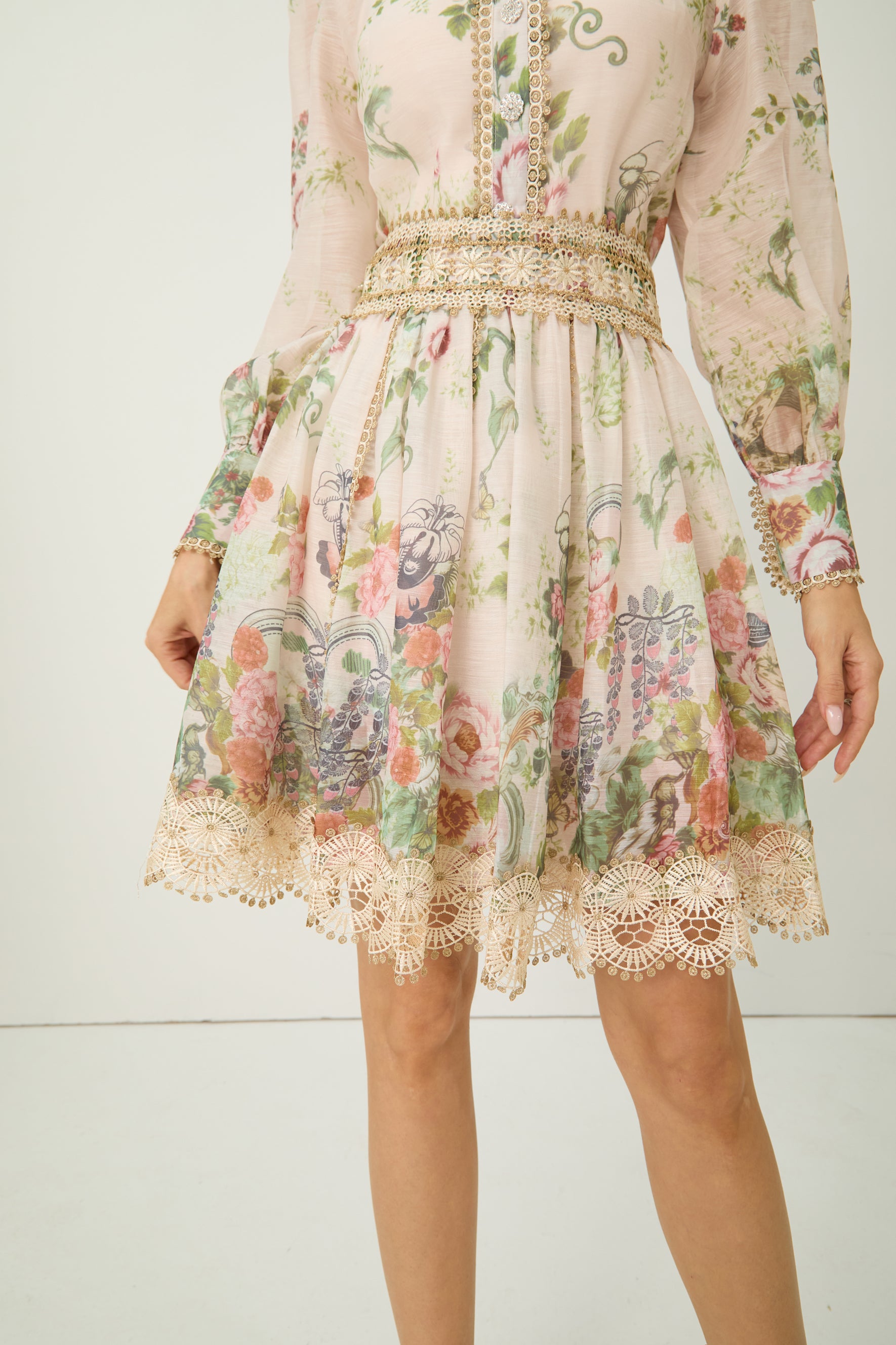 Lovable Spirit Multi Floral Print Shirt & Lace Trim Mini Skirt Set