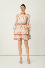 Confident Sensation Beige Balloon Sleeve Floral Print Mini Dress