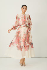 Lady Exclusive Pink Floral Print Semi-sheer Maxi Dress