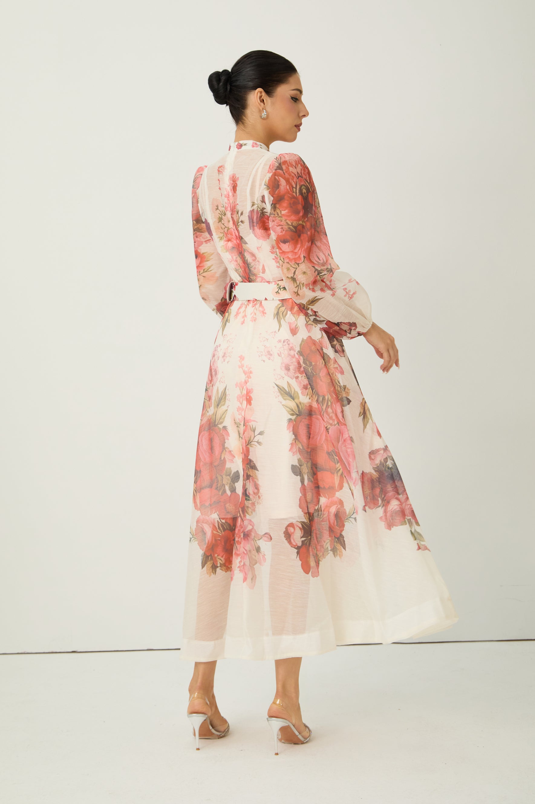 Lady Exclusive Pink Floral Print Semi-sheer Maxi Dress