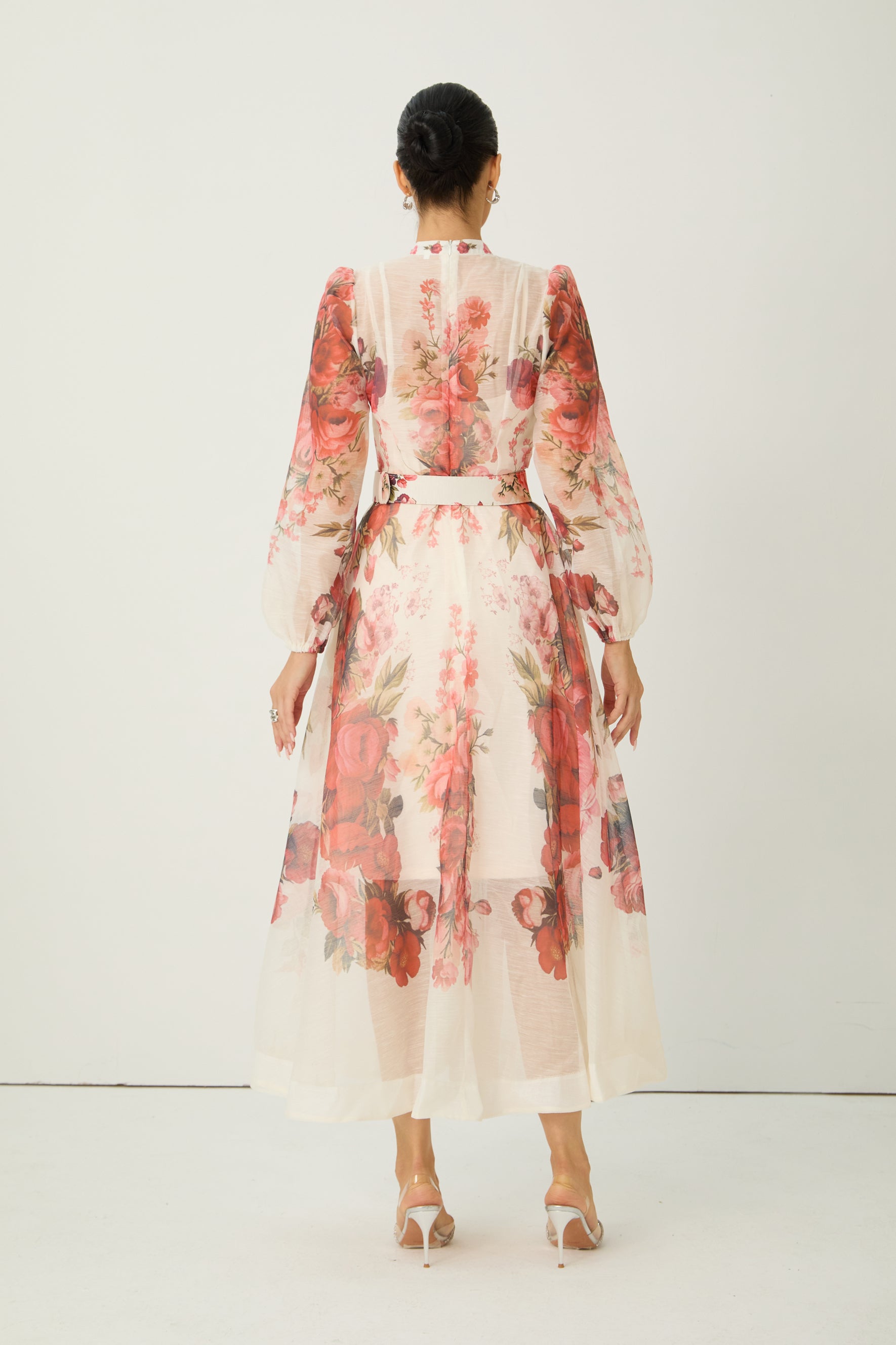 Lady Exclusive Pink Floral Print Semi-sheer Maxi Dress