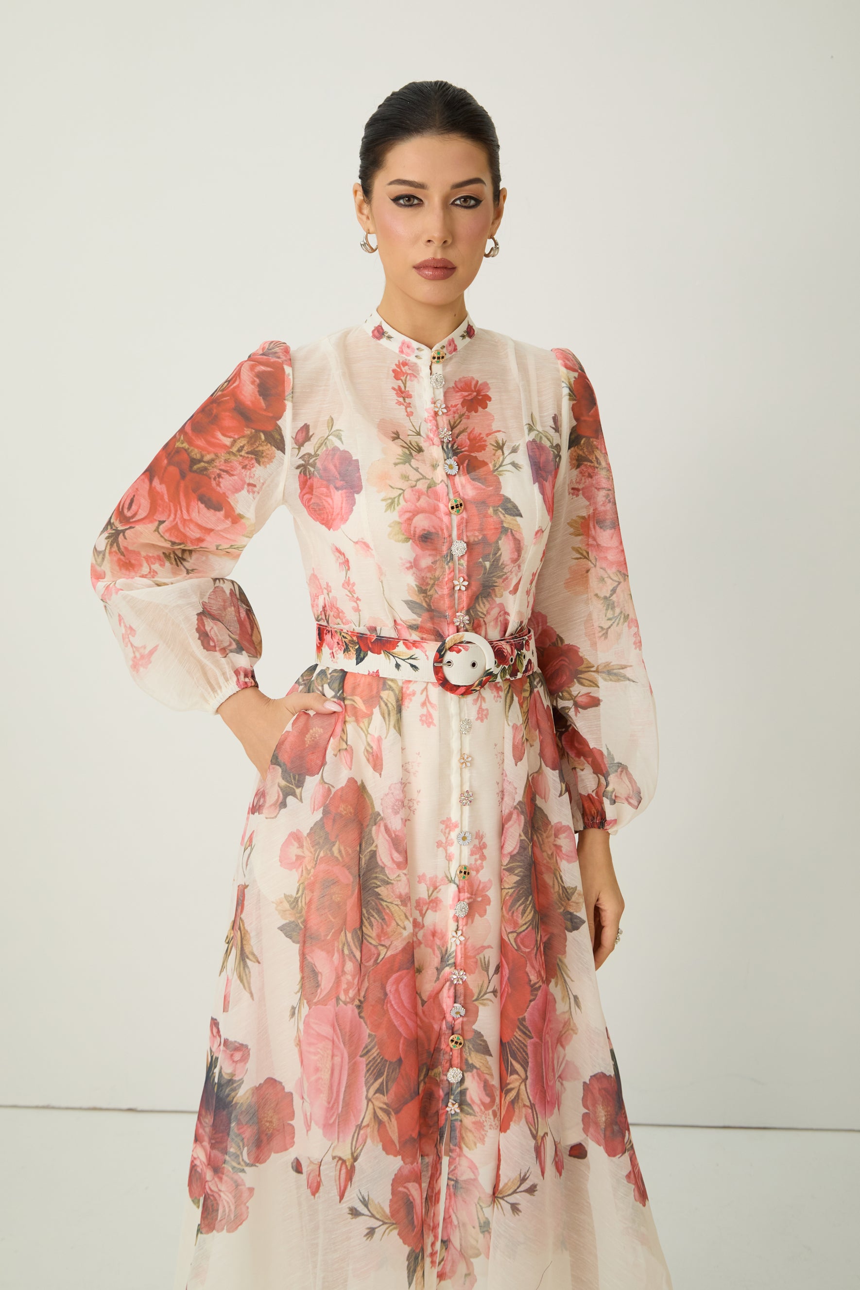 Lady Exclusive Pink Floral Print Semi-sheer Maxi Dress