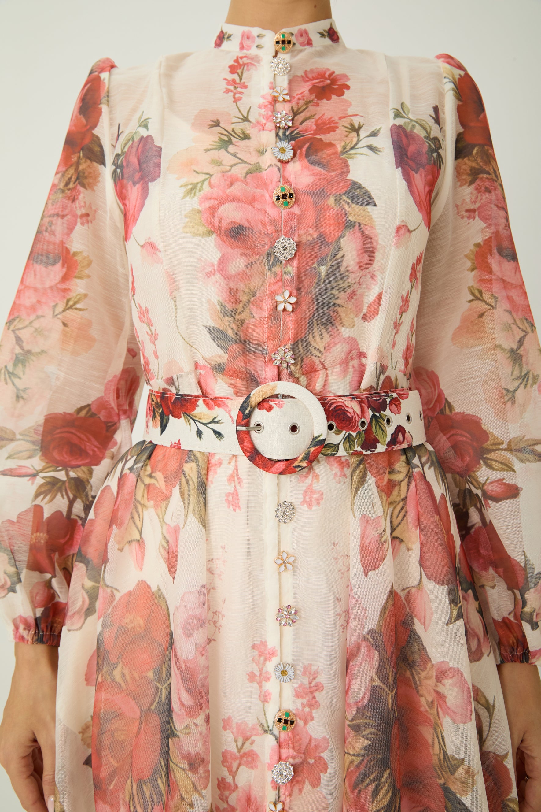 Lady Exclusive Pink Floral Print Semi-sheer Maxi Dress