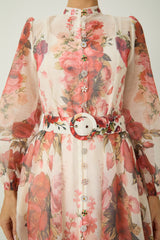 Lady Exclusive Pink Floral Print Semi-sheer Maxi Dress