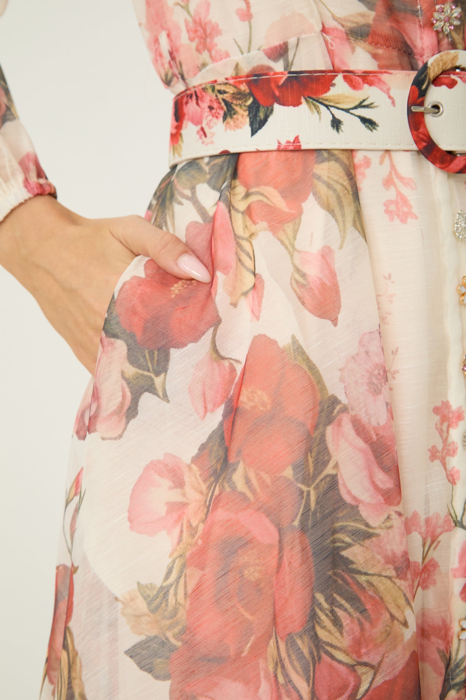 Lady Exclusive Pink Floral Print Semi-sheer Maxi Dress