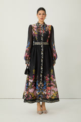 Special Moment Black Floral Print Long Sleeve Maxi Dress