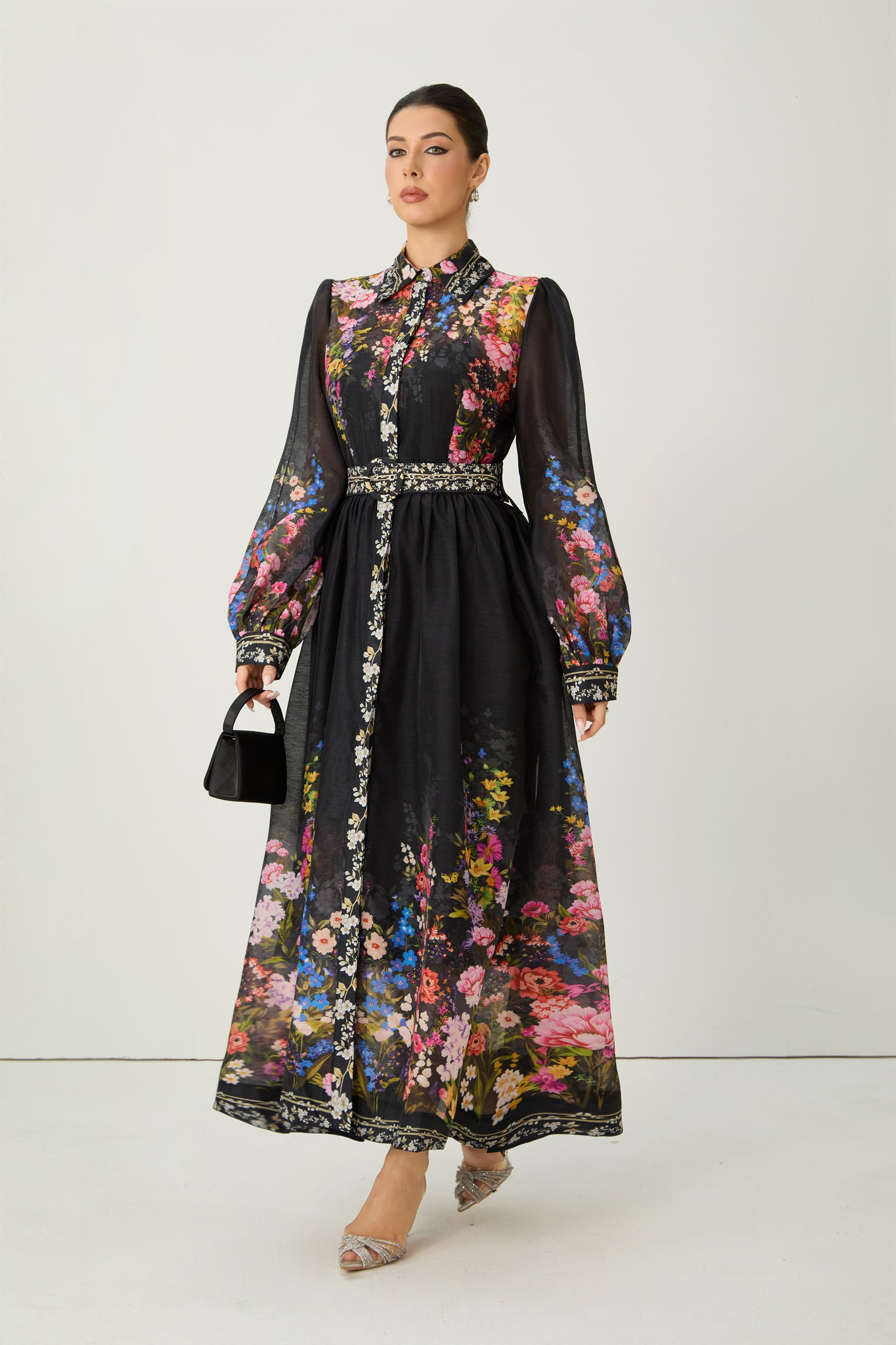 Special Moment Black Floral Print Long Sleeve Maxi Dress