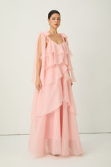 Irresistible Feelings Pink Tiered Ruffle Bow Shoulder Maxi Dress
