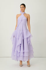 Always Turning Heads Purple Halter Neck Tiered Ruffle Maxi Dress