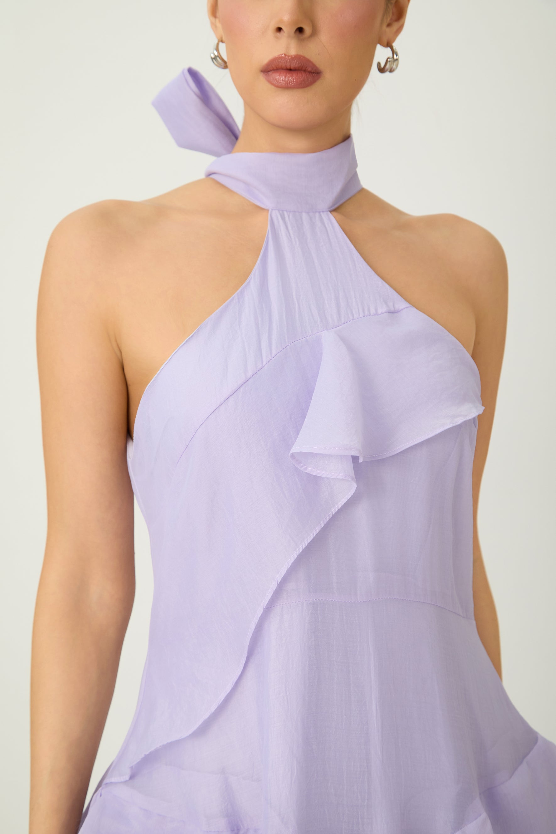 Always Turning Heads Purple Halter Neck Tiered Ruffle Maxi Dress