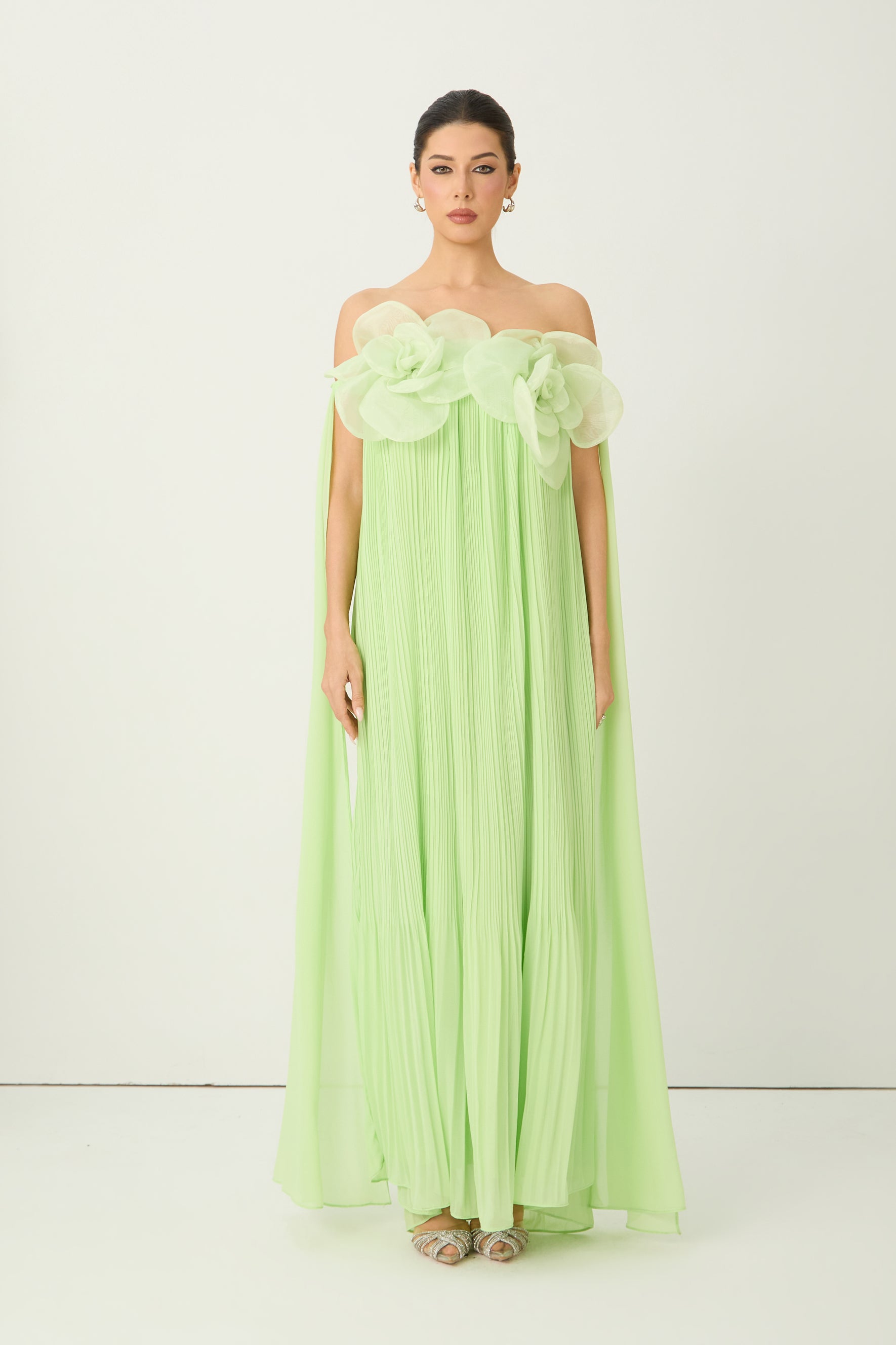 Your Only Darling Green Floral Applique Off Shoulder Maxi Dress