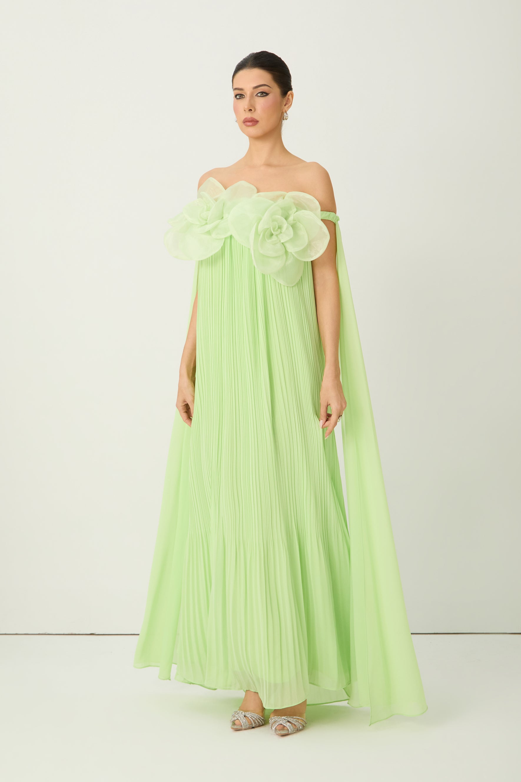 Your Only Darling Green Floral Applique Off Shoulder Maxi Dress