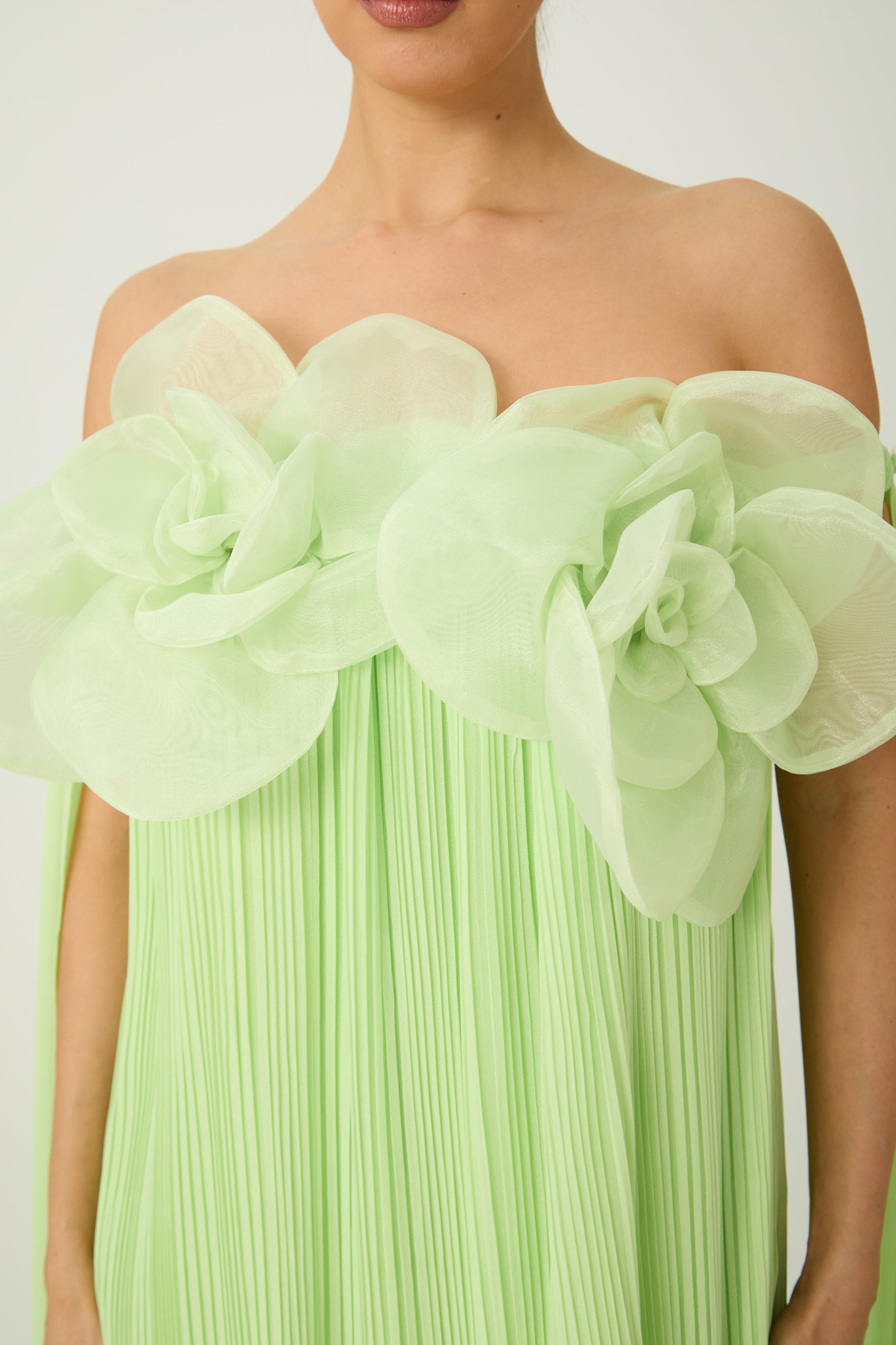 Your Only Darling Green Floral Applique Off Shoulder Maxi Dress