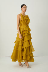 Celebration Time Mustard Yellow Spaghetti Strap Tiered Ruffle Maxi Dress