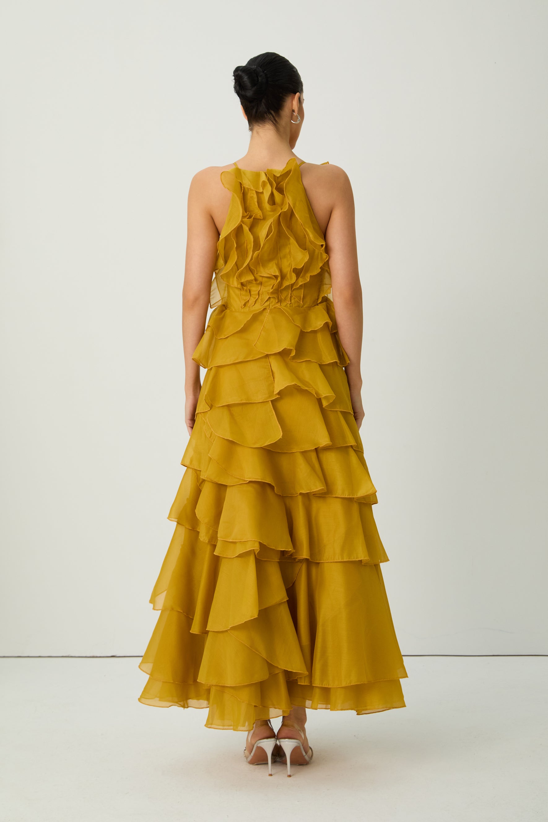 Celebration Time Mustard Yellow Spaghetti Strap Tiered Ruffle Maxi Dress