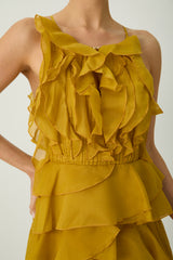 Celebration Time Mustard Yellow Spaghetti Strap Tiered Ruffle Maxi Dress
