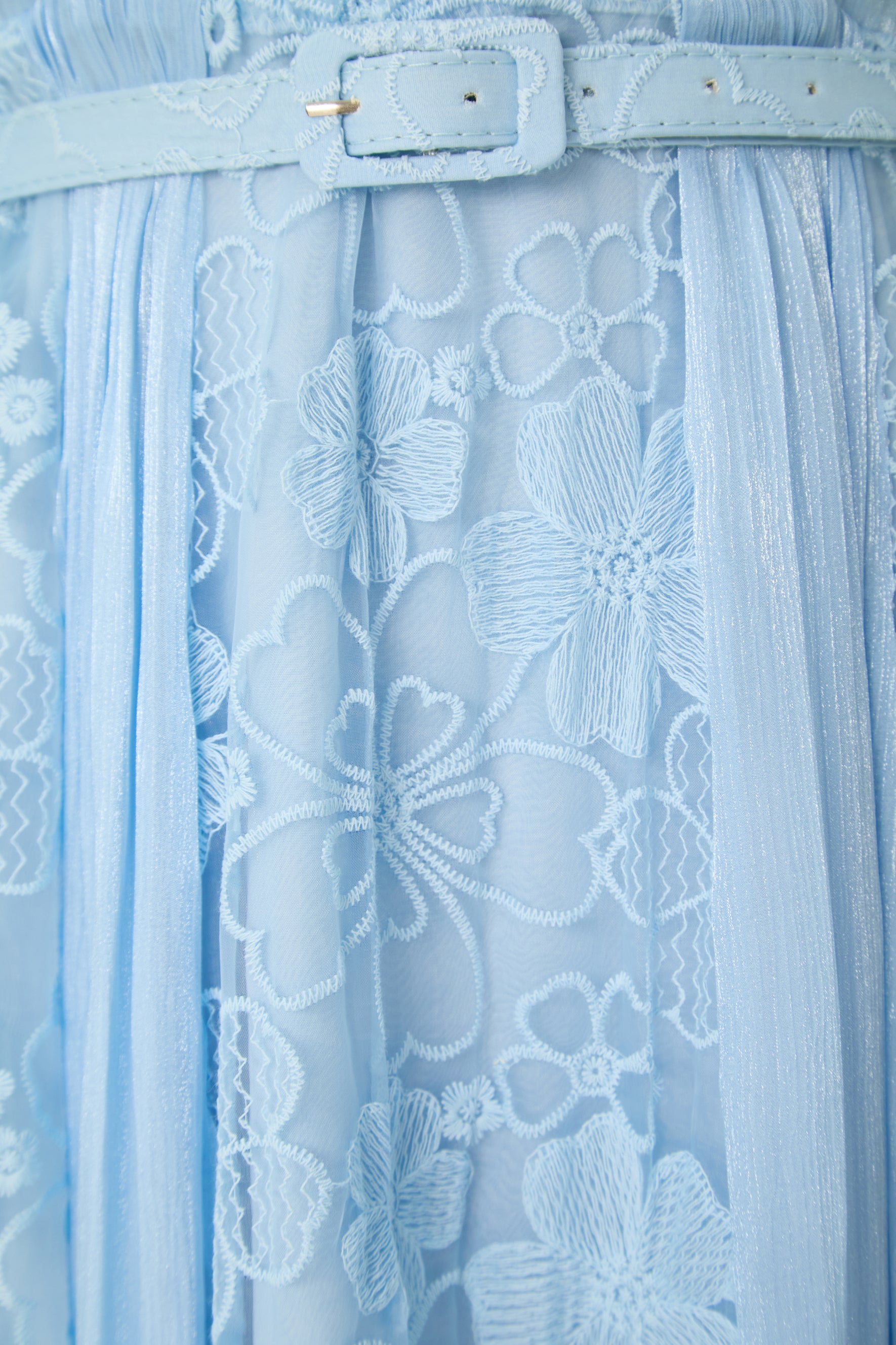 Dreamy Occasions Blue Floral Embroidered Ruffle Sleeve Maxi Dress