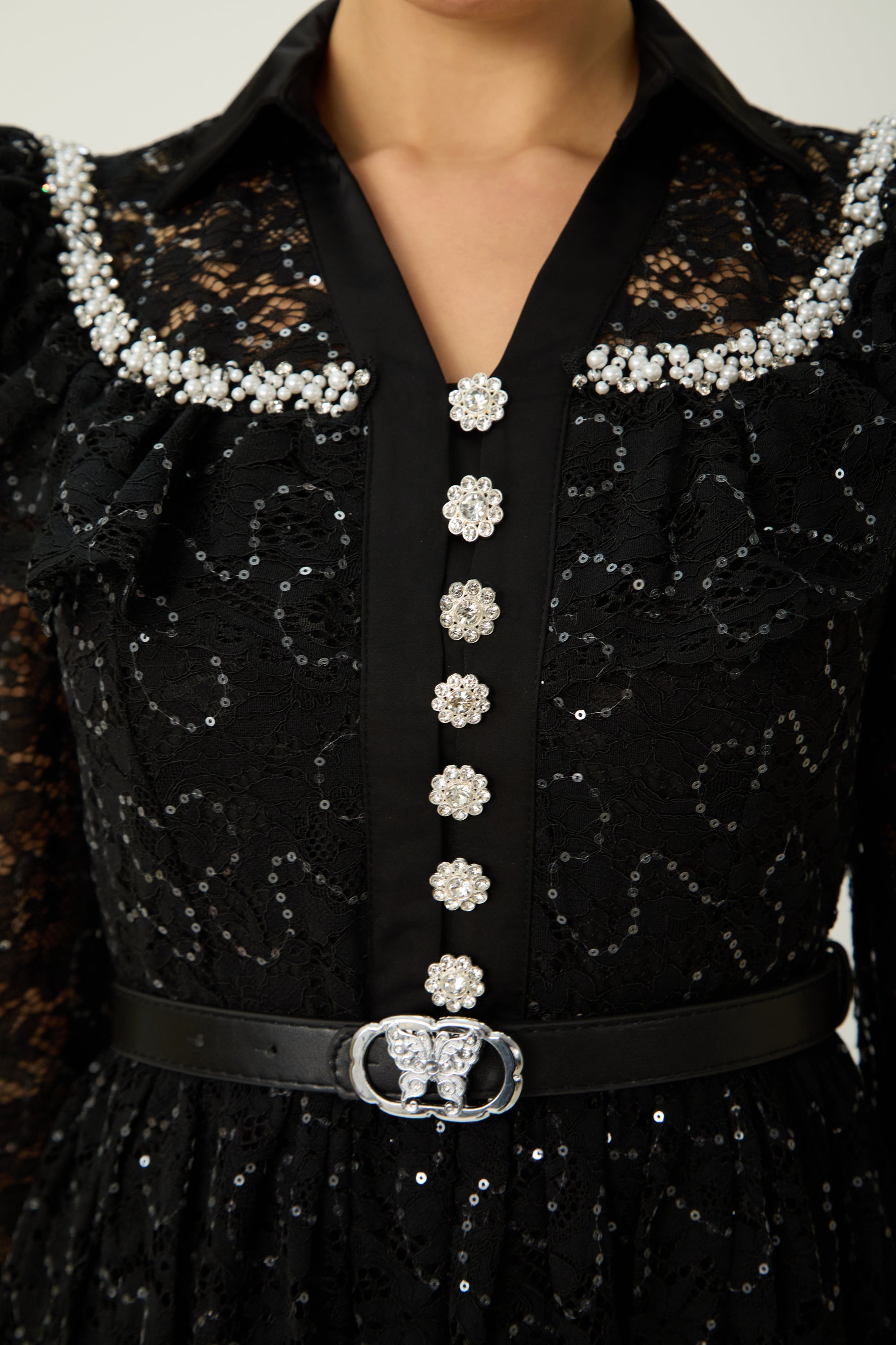 Illustrious Glow Black Sequin Lace Puff Sleeve Maxi Dress
