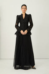 Adoring Me Black Lace Flower Top & Pleated Skirt Set