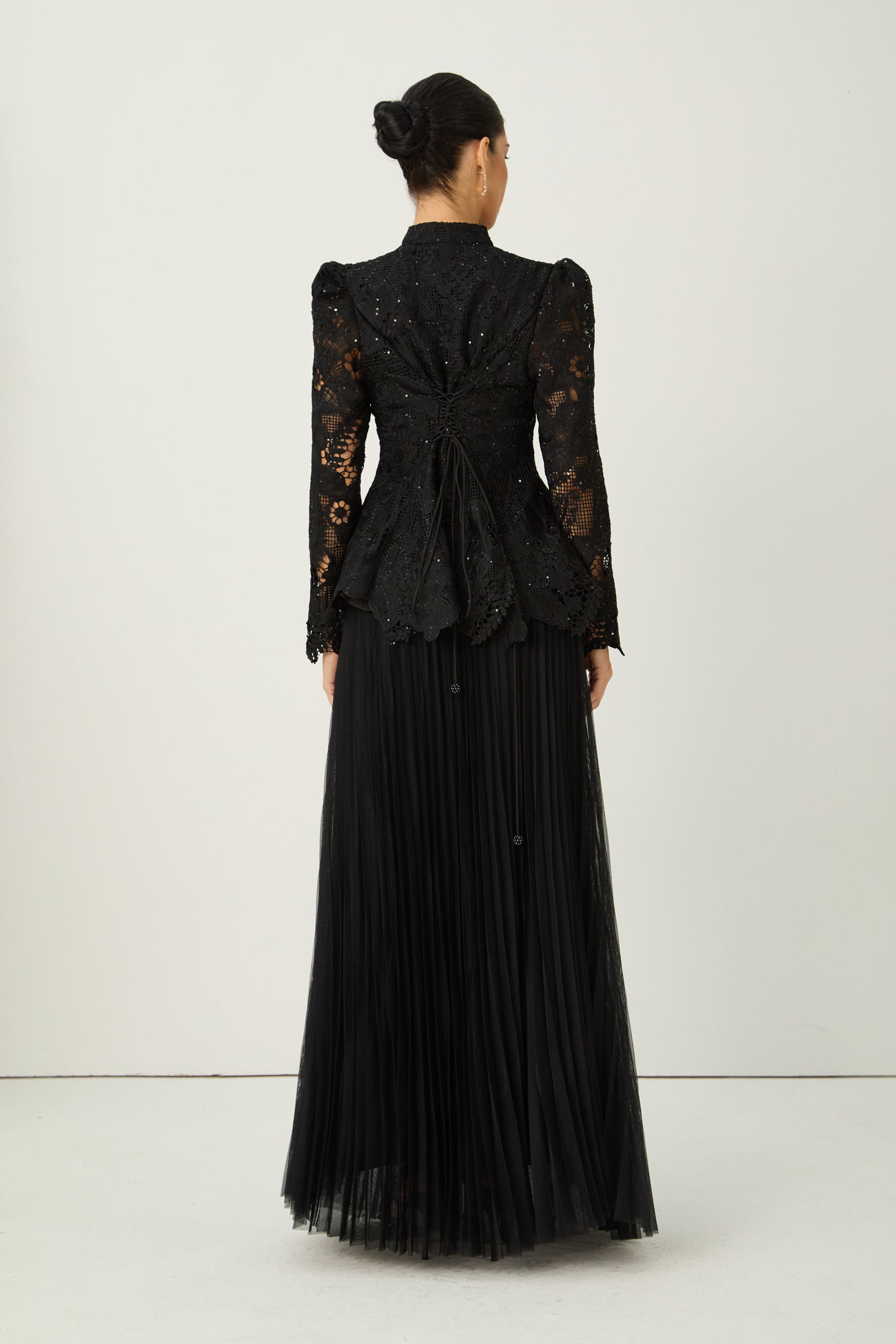 Adoring Me Black Lace Flower Top & Pleated Skirt Set