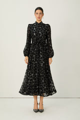 Charming Event Black Sequin Floral Embroidered Maxi Dress