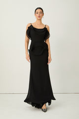 Trend Seeker Black Asymmetric Ruffle Backless Maxi Dress