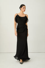Trend Seeker Black Asymmetric Ruffle Backless Maxi Dress