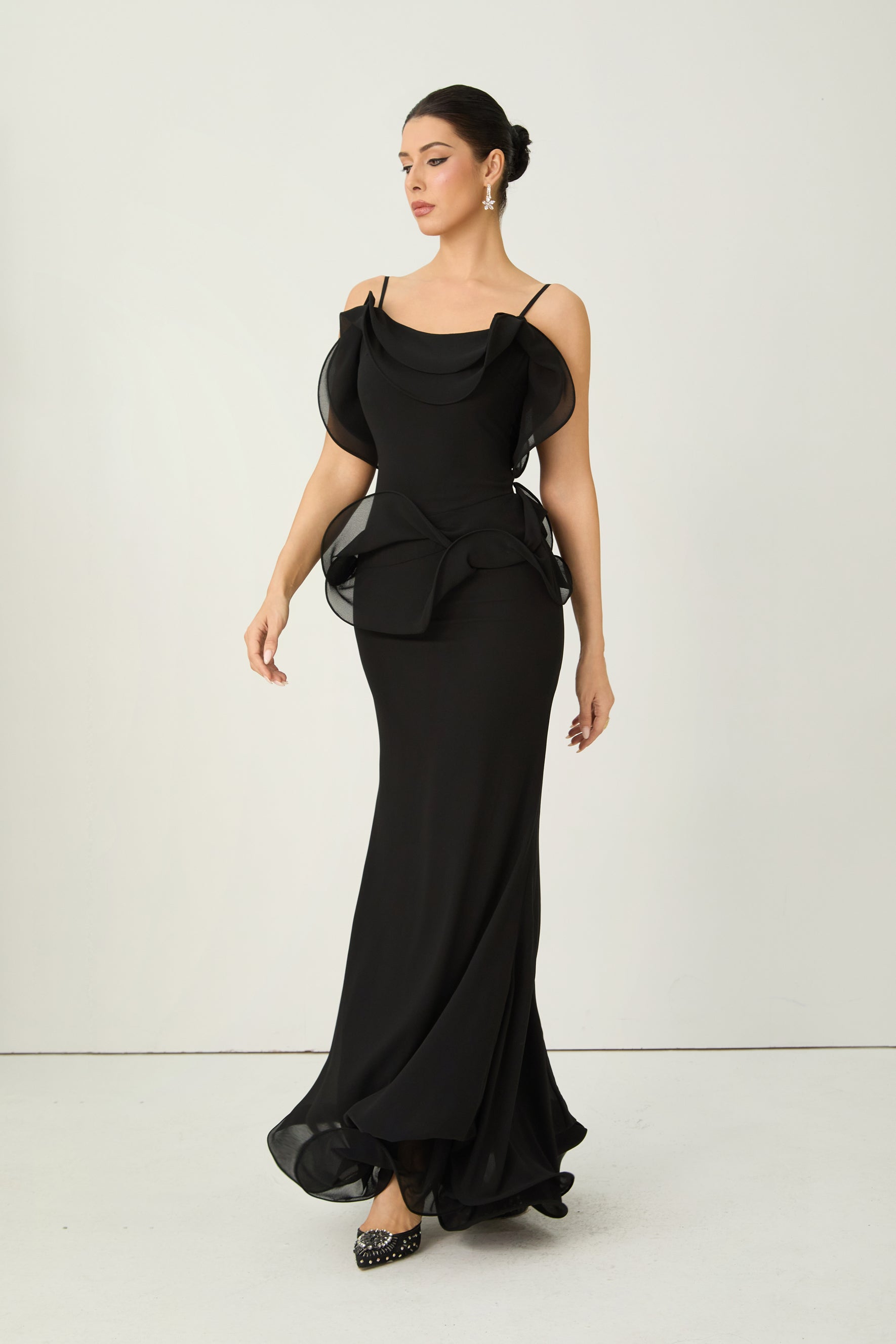 Trend Seeker Black Asymmetric Ruffle Backless Maxi Dress