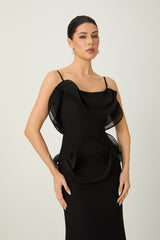 Trend Seeker Black Asymmetric Ruffle Backless Maxi Dress
