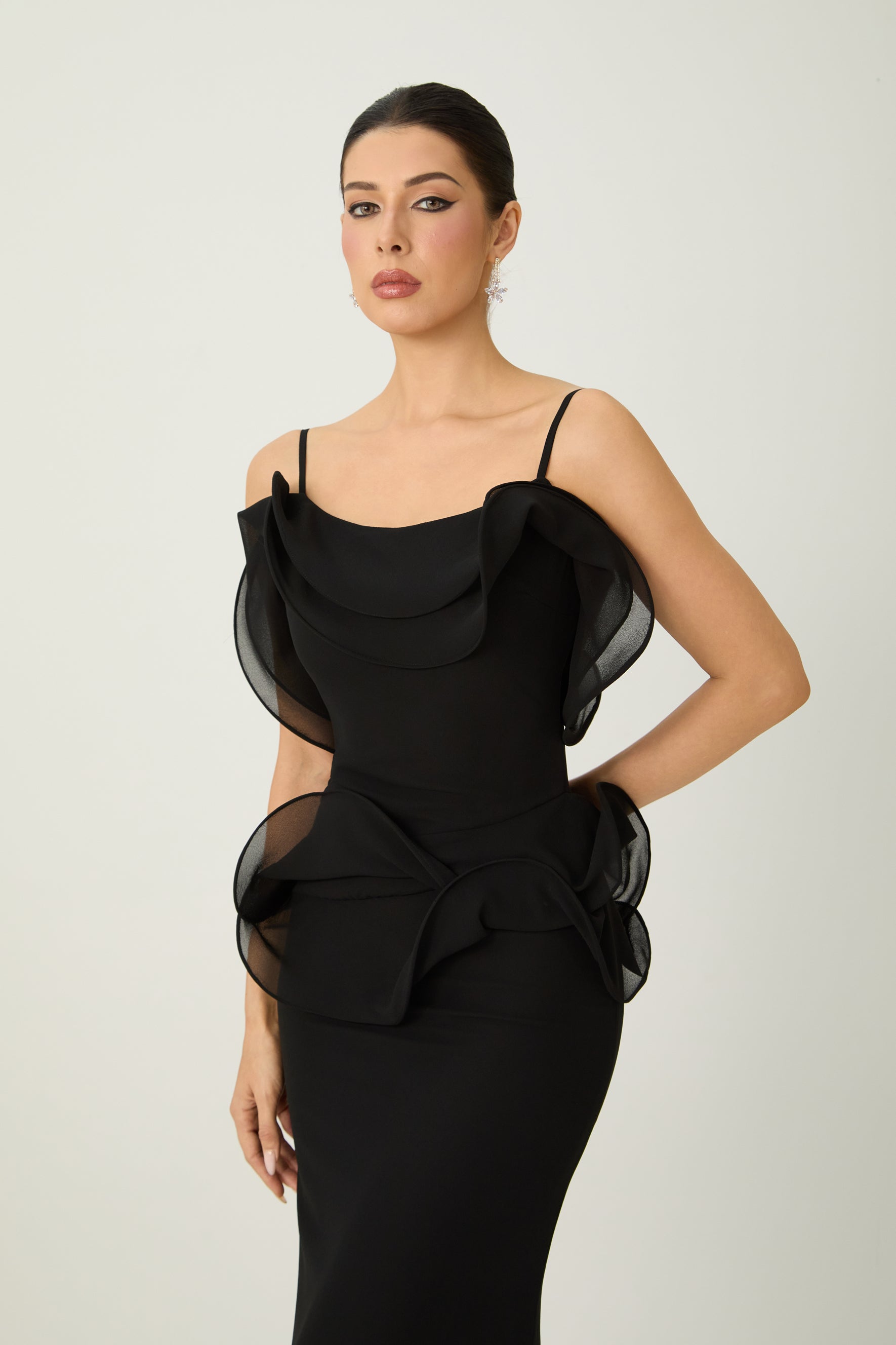 Trend Seeker Black Asymmetric Ruffle Backless Maxi Dress