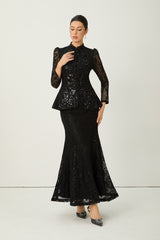 Romance Language Black Floral Embroidered Sequin Jacket & Skirt Set