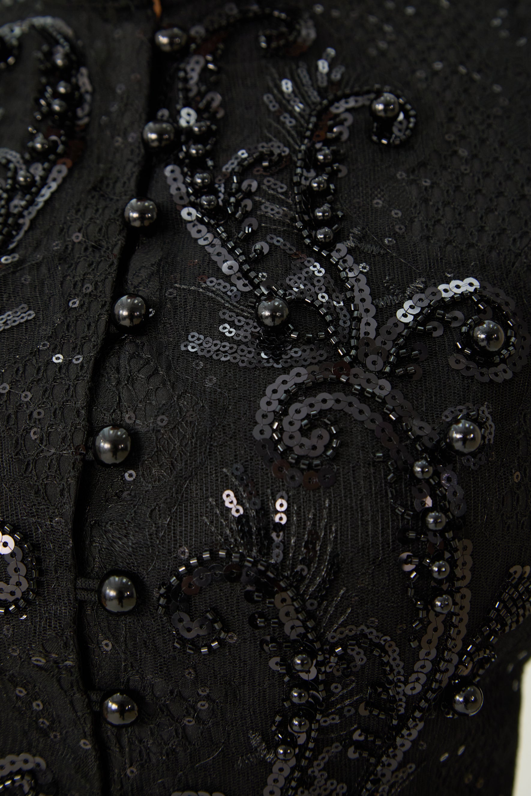 Romance Language Black Floral Embroidered Sequin Jacket & Skirt Set