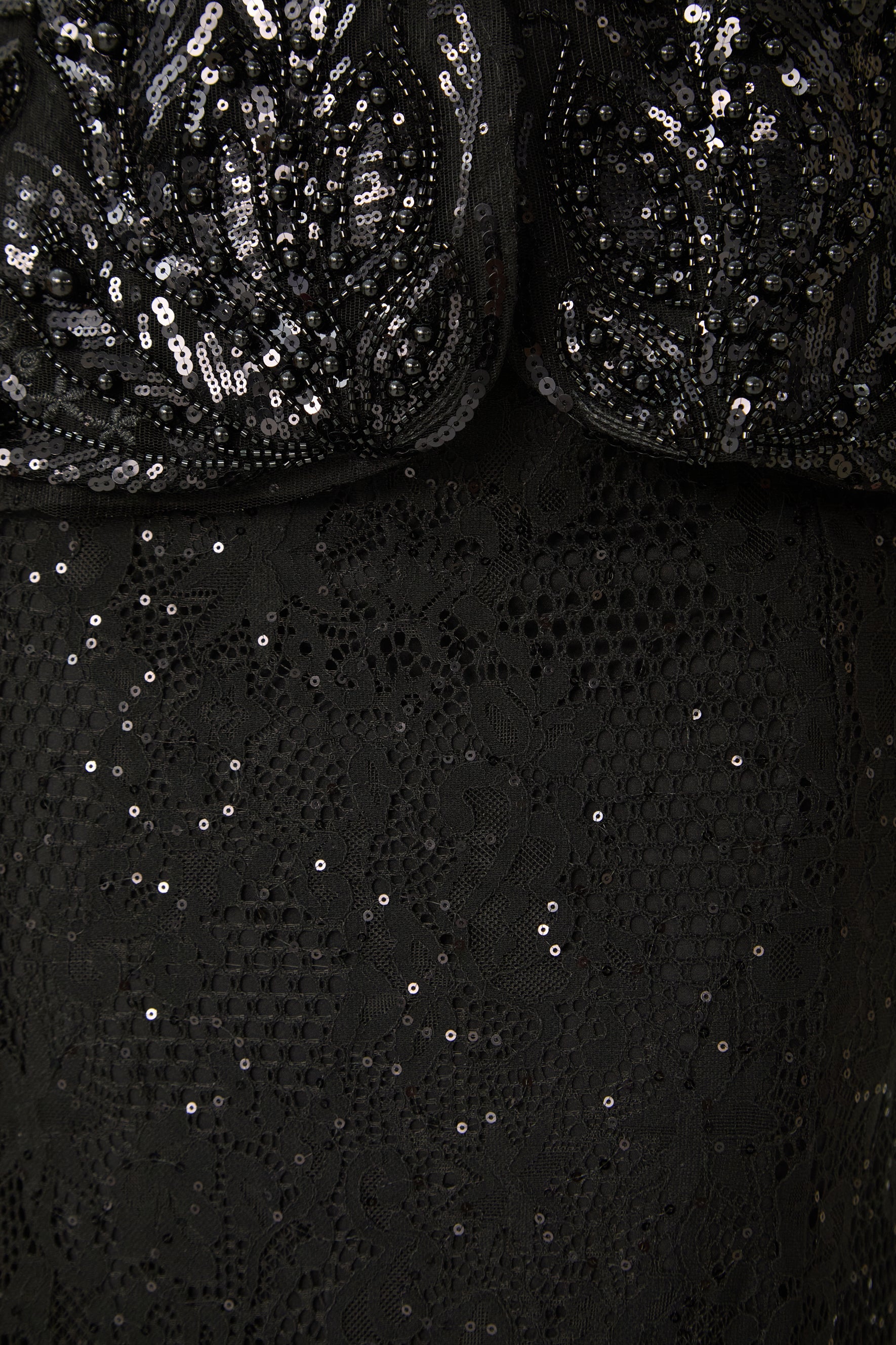 Romance Language Black Floral Embroidered Sequin Jacket & Skirt Set