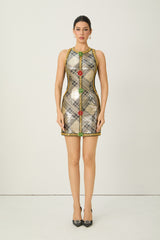 Feeling So Luxe Gold Sequin Plaid Sleeveless Mini Dress