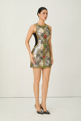 Feeling So Luxe Gold Sequin Plaid Sleeveless Mini Dress