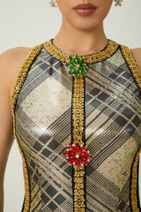 Feeling So Luxe Gold Sequin Plaid Sleeveless Mini Dress