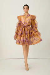 Want The Best Orange Abstract Print Ruffle Shoulder Mini Dress