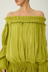 Want The Best Green Off Shoulder Ruffle Mini Dress