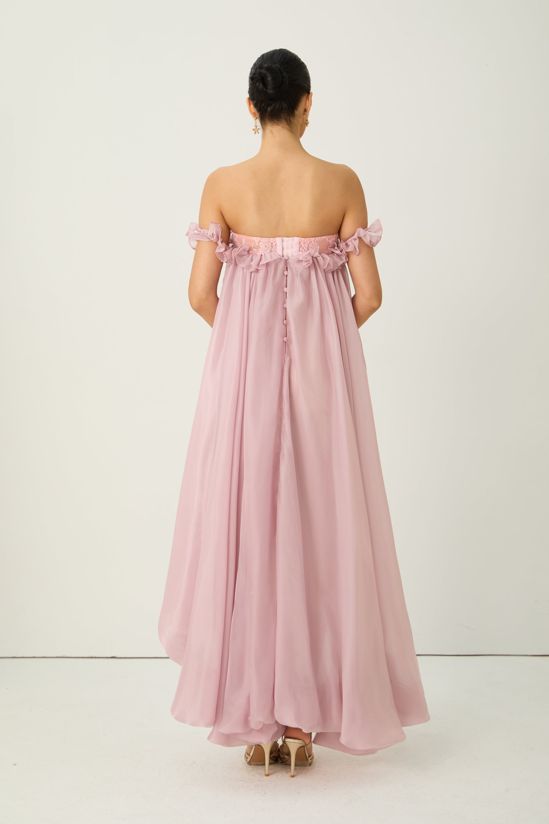 Endlessly Darling Pink Off Shoulder High Low Ruffle Maxi Dress